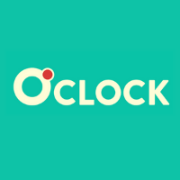 Logo de l'entreprise : "O'clock" écrit en blanc cassay sur fond vert