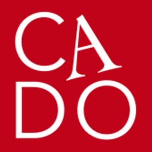 Logo "CADO" texte blanc sur fond rouge