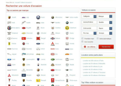 Capture d'écran du site 321 auto, grille de plus de 100 marques, avec images des logos nettoyés
