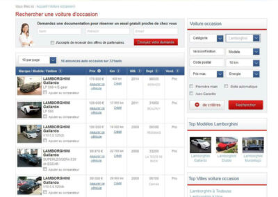 Capture d'écran du site 321 auto, grilles des annonces de vente de voitures