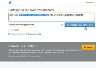 Capture d'écran du site 321 auto, partage semi-automoatisé sur le réseau social twitter