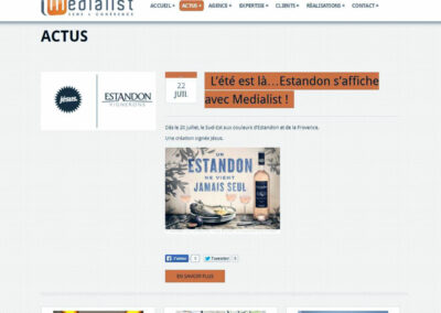Capture d'écran du site : Plusieurs articles. Textes: 22 juillet: L'été est la... Estandon s'affiche avec Médialist