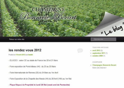 Capture d'écran du site Champagne bonnevie bocart. Blog WordPress basique