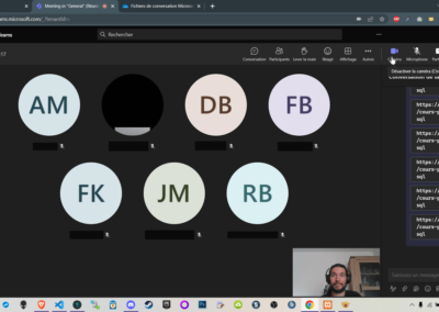 Capture d'écran d'une session de cours en ligne, sous microsoft teams, moi avec 7 élèves