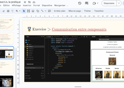 Capture d'écran d'un exercice React JS "Communication entre composants", image d'illustration