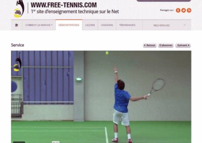 Capture d'écran du site free-tennis.com. Contient un grand lecteur vidéo pleine page