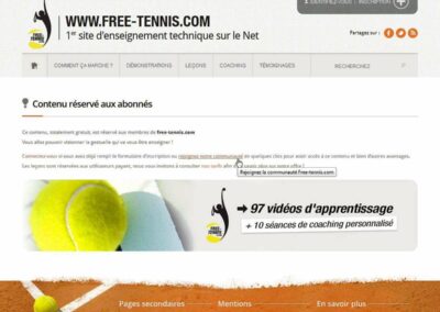 Capture d'écran du site free-tennis.com. Textes: Contenus réservé aux abonnés, abonnez vous, argent, blahblah