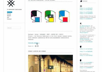 Capture d'écran du site Vibrant Design. Liste des projets avec image d'illustration, titre, description et lien vers le projet