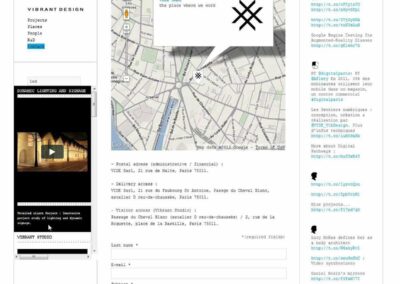 Capture d'écran du site Vibrant Design. Carte interactive, adresse, formulaire de contact classique