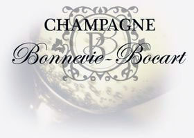 Coupe de champagne. Textes: Bienvenue sur notre site, Champagne Bonnevie Bocart